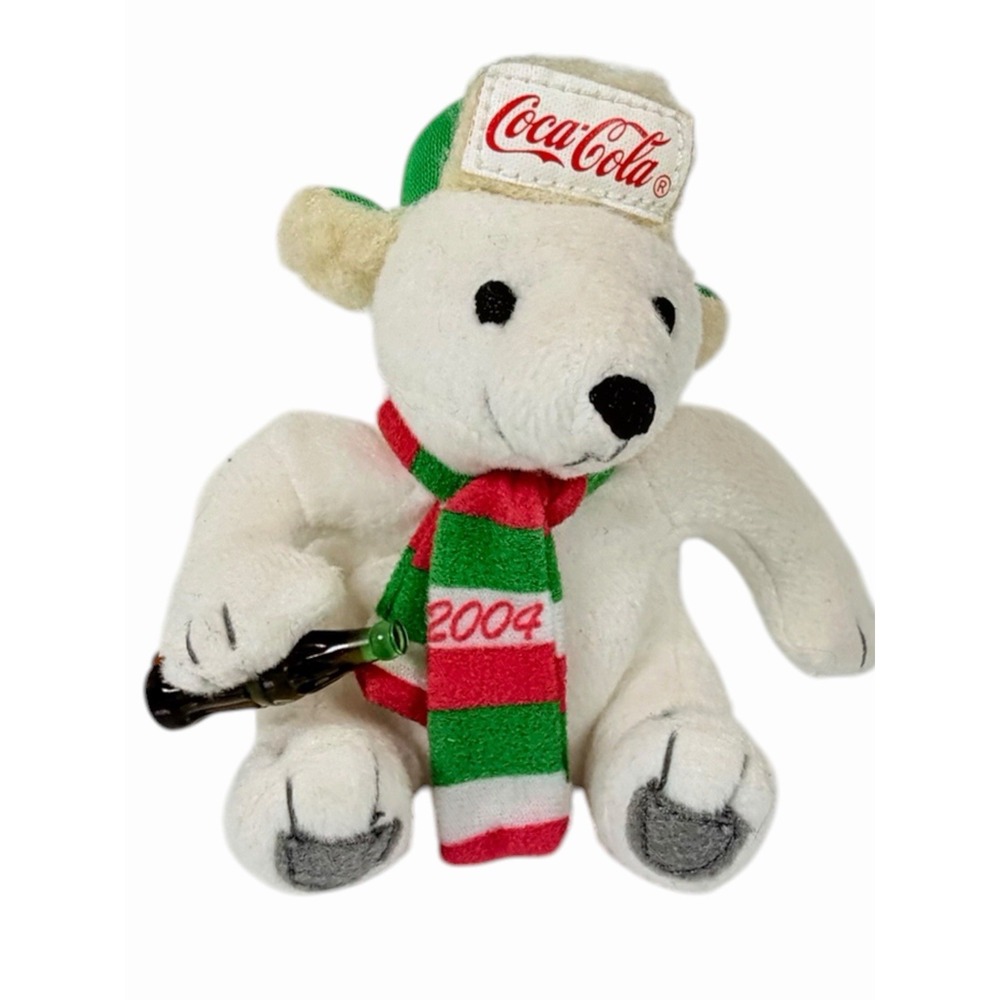 Coca-Cola 2004 Polar Bear with Scarf & Coke Bottle 4 in Plush Toy McDonald's